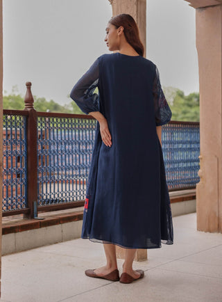 Indigo bloom pintuck dress