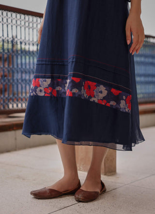 Indigo bloom pintuck dress