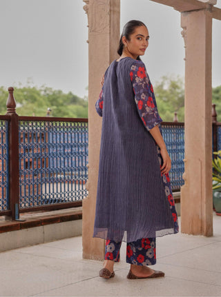 Indigo appliqué bloom tunic dress and pants