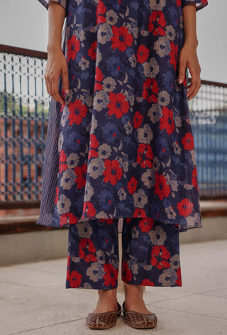 Indigo appliqué bloom tunic dress and pants