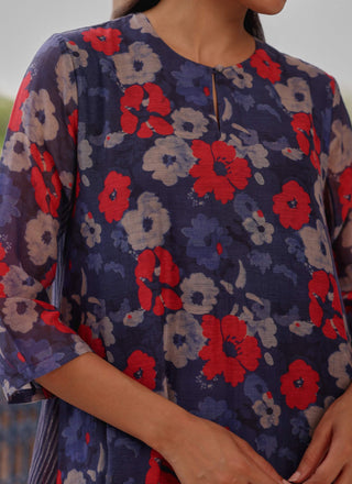 Indigo appliqué bloom tunic dress and pants