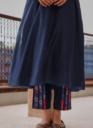 Indigo bloom appliqué tunic and pants