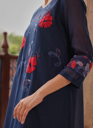 Indigo bloom appliqué tunic and pants