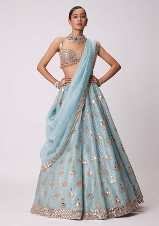 Powder Blue Organza Sequin Embroidered Lehenga Set by Vvani By Vani Vats available on Indiaspopup.com