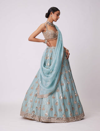 Powder Blue Organza Sequin Embroidered Lehenga Set by Vvani By Vani Vats available on Indiaspopup.com