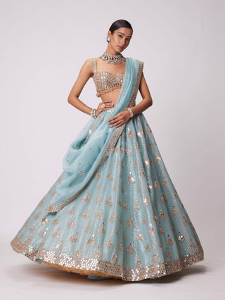 Powder Blue Organza Sequin Embroidered Lehenga Set by Vvani By Vani Vats available on Indiaspopup.com