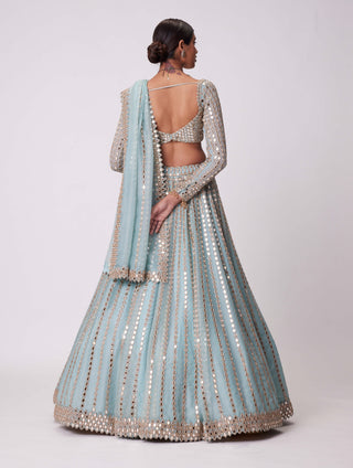 Powder Blue Linear Embroidered Lehenga Set by Vvani By Vani Vats available on Indiaspopup.com