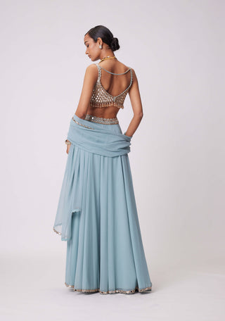 Powder Blue Mirror Embroidered Lehenga Pants Set by Vvani By Vani Vats available on Indiaspopup.com