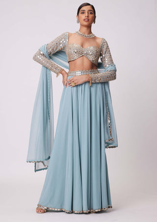 Powder Blue Lehenga Pants Set by Vvani By Vani Vats available on Indiaspopup.com
