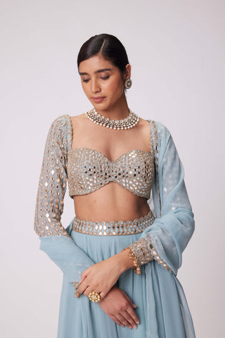 Powder Blue Lehenga Pants Set by Vvani By Vani Vats available on Indiaspopup.com