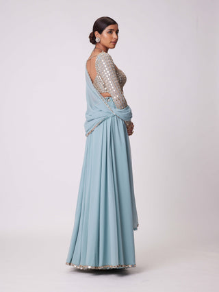 Powder Blue Lehenga Pants Set by Vvani By Vani Vats available on Indiaspopup.com