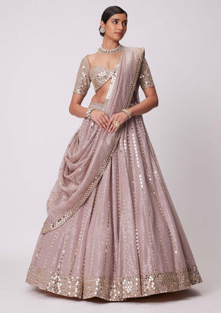 Ash Pink Sequin Embroidered Lehenga Set by Vvani By Vani Vats available on Indiaspopup.com