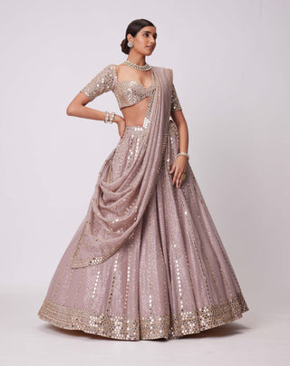 Ash Pink Sequin Embroidered Lehenga Set by Vvani By Vani Vats available on Indiaspopup.com