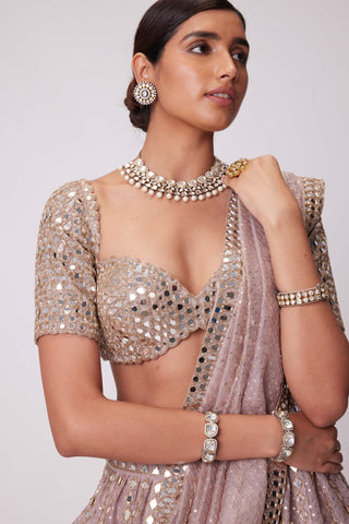 Ash Pink Sequin Embroidered Lehenga Set by Vvani By Vani Vats available on Indiaspopup.com
