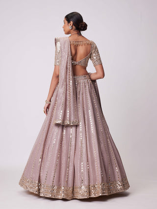 Ash Pink Sequin Embroidered Lehenga Set by Vvani By Vani Vats available on Indiaspopup.com