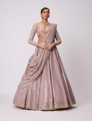 Ash pink sequin and mirror embroidered lehenga set