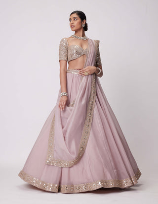 Ash Pink Organza Lehenga Set by Vvani By Vani Vats available on Indiaspopup.com