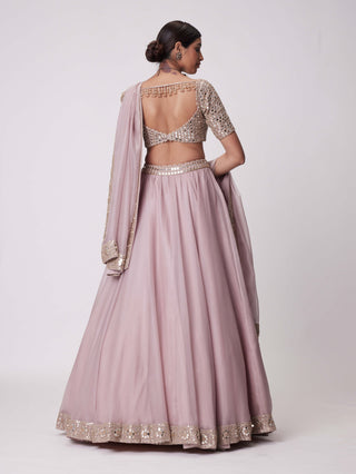 Ash Pink Organza Lehenga Set by Vvani By Vani Vats available on Indiaspopup.com