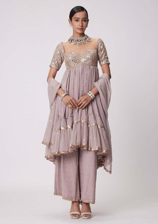 Ash Pink High Low Kurta Set by Vvani By Vani Vats available on Indiaspopup.com