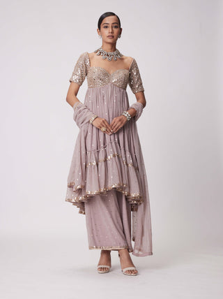 Ash Pink High Low Kurta Set by Vvani By Vani Vats available on Indiaspopup.com
