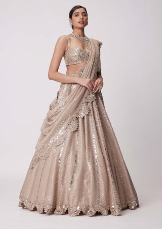 Light Beige Sequin Embroidered Lehenga Set by Vvani By Vani Vats available on Indiaspopup.com