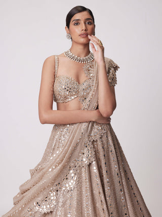 Light Beige Sequin Embroidered Lehenga Set by Vvani By Vani Vats available on Indiaspopup.com