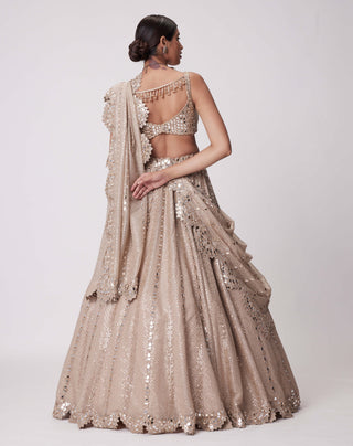 Light Beige Sequin Embroidered Lehenga Set by Vvani By Vani Vats available on Indiaspopup.com