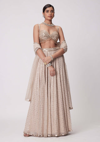 Light Beige Georgette Lehenga Pants Set by Vvani By Vani Vats available on Indiaspopup.com
