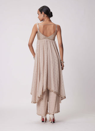 Light Beige High Low Kurta Set by Vvani By Vani Vats available on Indiaspopup.com