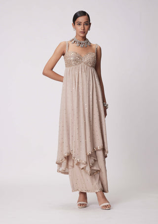 Light Beige High Low Kurta Set by Vvani By Vani Vats available on Indiaspopup.com