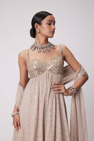 Light Beige High Low Kurta Set by Vvani By Vani Vats available on Indiaspopup.com