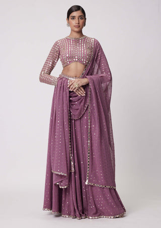 Mud Mauve Hand Embroidered Lehenga Pants Set by Vvani By Vani Vats available on Indiaspopup.com