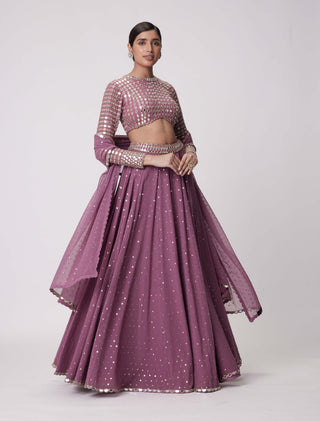 Mud Mauve Hand Embroidered Lehenga Pants Set by Vvani By Vani Vats available on Indiaspopup.com