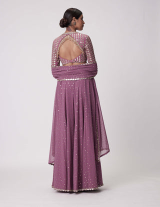 Mud Mauve Hand Embroidered Lehenga Pants Set by Vvani By Vani Vats available on Indiaspopup.com