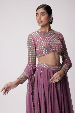 Mud Mauve Hand Embroidered Lehenga Pants Set by Vvani By Vani Vats available on Indiaspopup.com