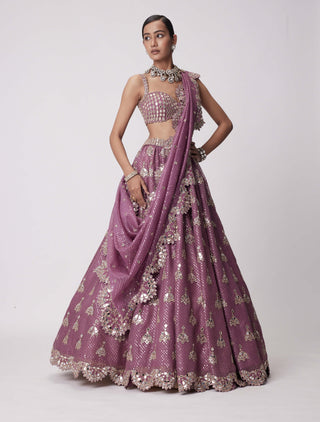 Mud Mauve Sequin Embroidered Lehenga Set by Vvani By Vani Vats available on Indiaspopup.com
