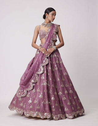Mud Mauve Sequin Embroidered Lehenga Set by Vvani By Vani Vats available on Indiaspopup.com