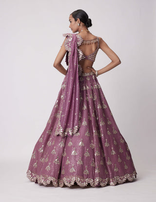 Mud Mauve Sequin Embroidered Lehenga Set by Vvani By Vani Vats available on Indiaspopup.com