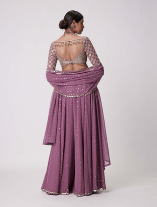 Mud Mauve Mirror Embroidered Lehenga Pants Set by Vvani By Vani Vats available on Indiaspopup.com