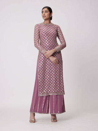 Mud Mauve Straight Kurta Set by Vvani By Vani Vats available on Indiaspopup.com