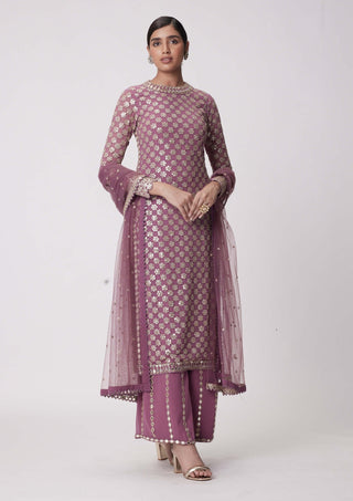 Mud Mauve Straight Kurta Set by Vvani By Vani Vats available on Indiaspopup.com
