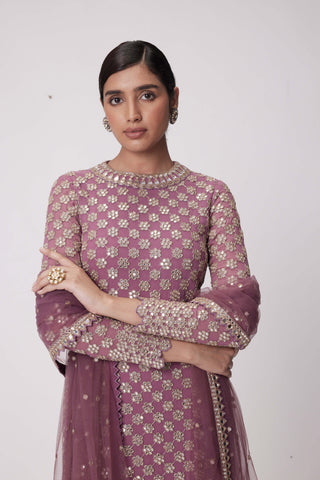 Mud Mauve Straight Kurta Set by Vvani By Vani Vats available on Indiaspopup.com