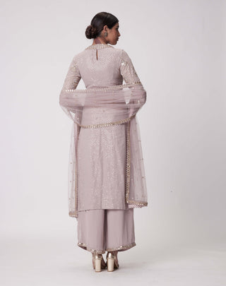 Ash Pink Embroidered Straight Kurta Set by Vvani By Vani Vats available on Indiaspopup.com