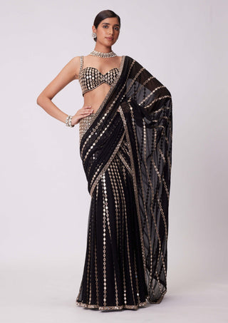 Black pre-draped sari and blouse