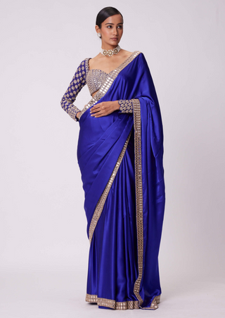Persian blue satin sari and blouse