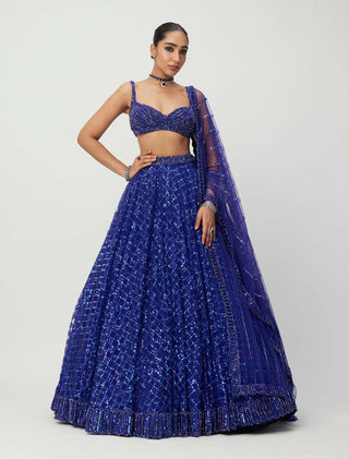 Blue Sequins Embroidered Lehenga Set by Vvani By Vani Vats available on Indiaspopup.com