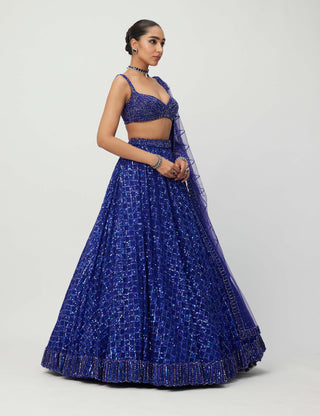 Blue Sequins Embroidered Lehenga Set by Vvani By Vani Vats available on Indiaspopup.com