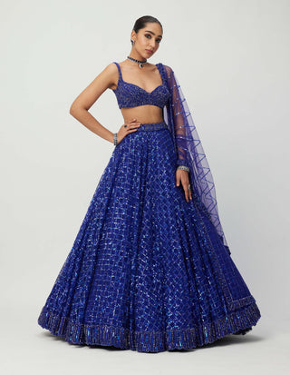 Blue Sequins Embroidered Lehenga Set by Vvani By Vani Vats available on Indiaspopup.com