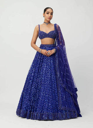 Blue Sequins Embroidered Lehenga Set by Vvani By Vani Vats available on Indiaspopup.com
