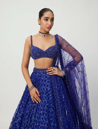 Blue Sequins Embroidered Lehenga Set by Vvani By Vani Vats available on Indiaspopup.com